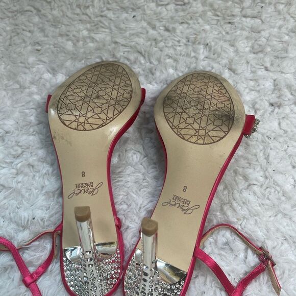 JEWEL BADGLEY MISCHKA Satin Hot Pink Rhinestone accents Ankle Strap Sandals SZ 8 - Picture 9 of 9
